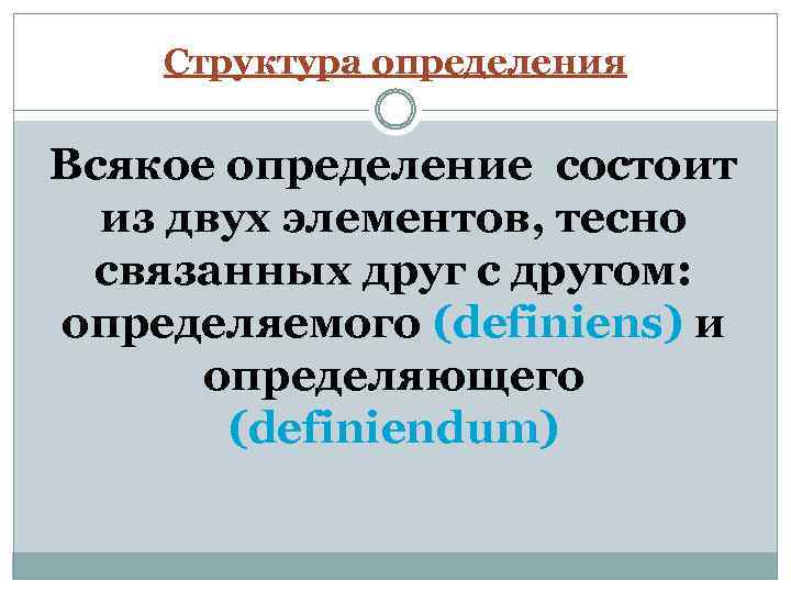 Структура определения Всякое определение состоит из двух элементов, тесно связанных друг с другом: определяемого