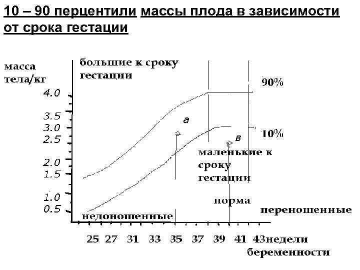 10 – 90 перцентили массы плода в зависимости от срока гестации 