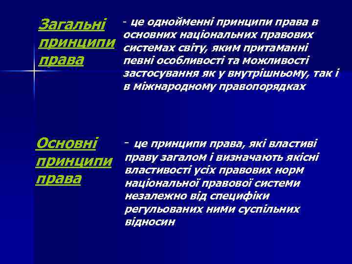 Загальні принципи права - це однойменні принципи права в основних національних правових системах світу,