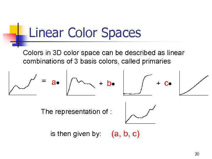 Linear Color Spaces Colors in 3 D color space can be described as linear