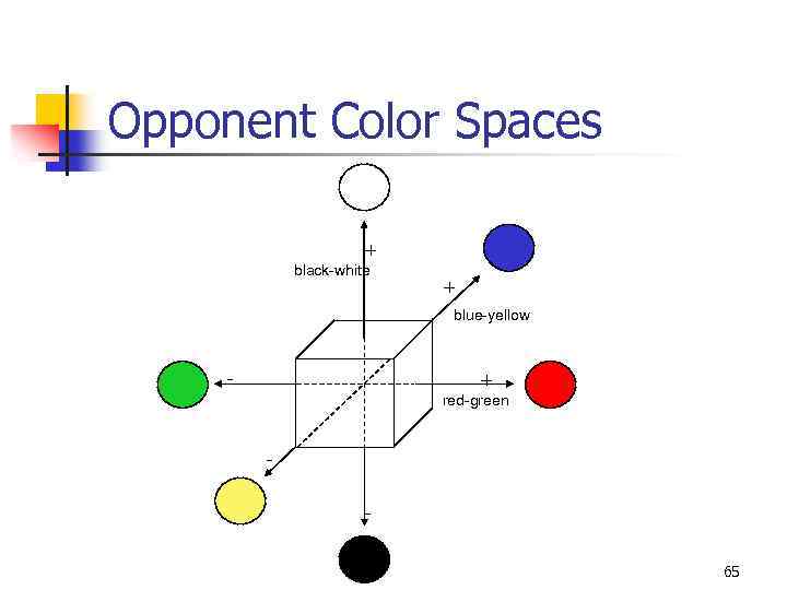 Opponent Color Spaces + black-white + blue-yellow - + red-green 65 