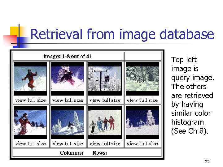 Retrieval from image database Top left image is query image. The others are retrieved