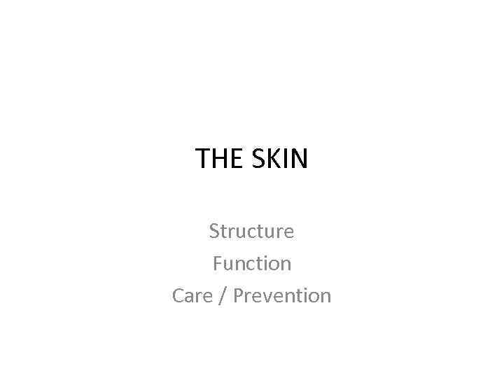 THE SKIN Structure Function Care / Prevention 