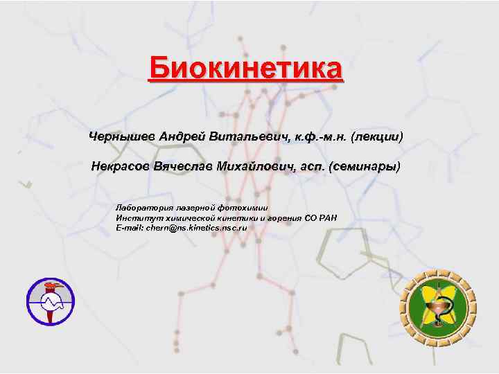 Биокинетика Чернышев Андрей Витальевич, к. ф. -м. н. (лекции) Некрасов Вячеслав Михайлович, асп. (семинары)