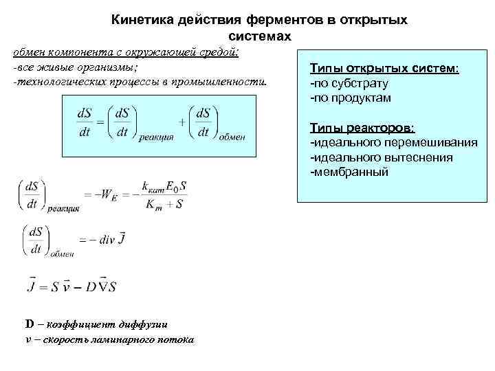 Кинетика действия ферментов в открытых системах обмен компонента с окружающей средой: -все живые организмы;