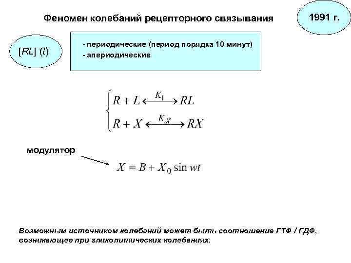 Феномен колебаний рецепторного связывания [RL] (t) 1991 г. - периодические (период порядка 10 минут)