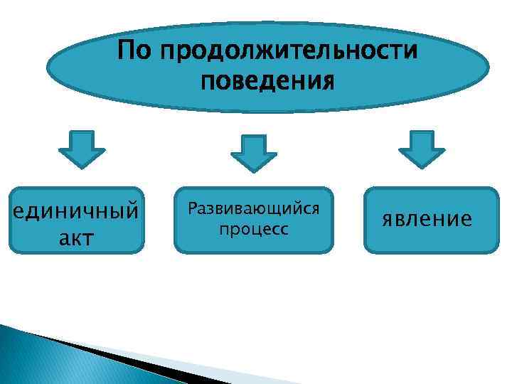 По продолжительности поведения единичный акт Развивающийся процесс явление 