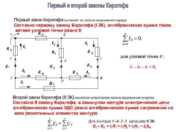 Для изображенной схемы количество независимых уравнений по первому и второму закону кирхгофа равно