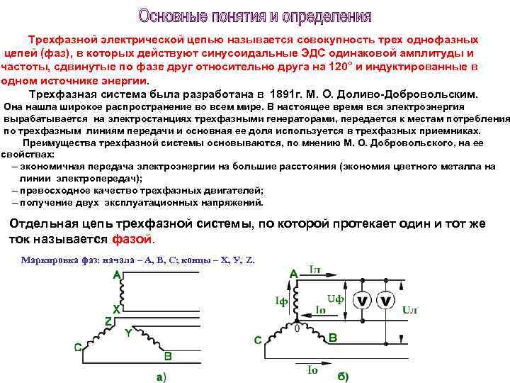 Трехфазной электрической цепью называется совокупность трех однофазных цепей (фаз), в которых действуют синусоидальные ЭДС