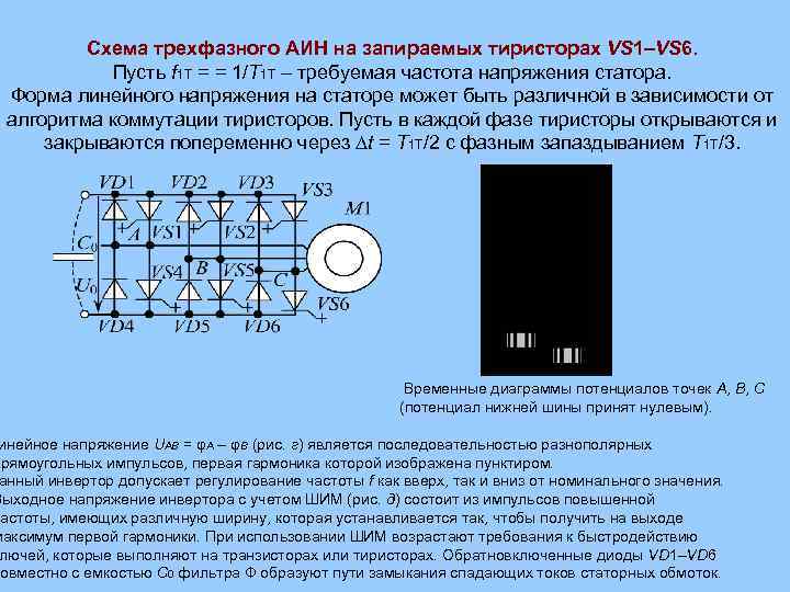 Схема трехфазного АИН на запираемых тиристорах VS 1–VS 6. Пусть f 1 Т =