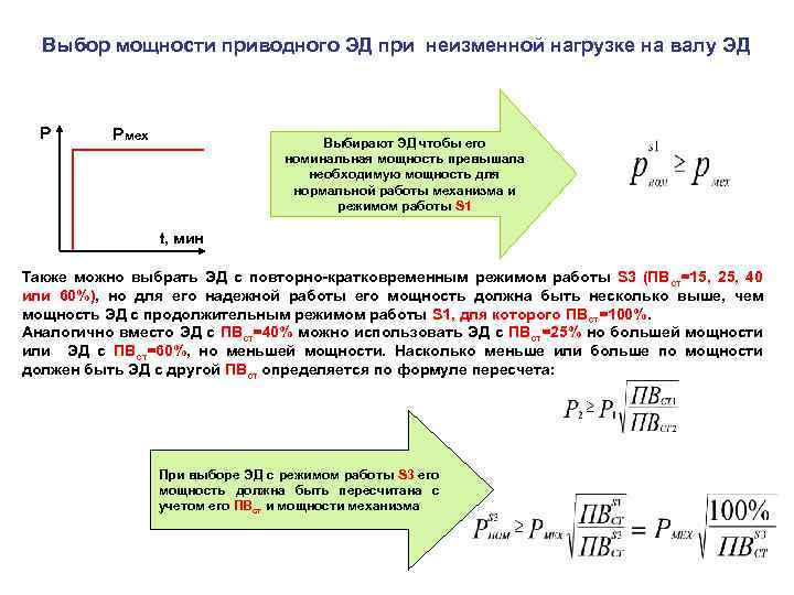 Выбор мощности приводного ЭД при неизменной нагрузке на валу ЭД Р Рмех Выбирают ЭД