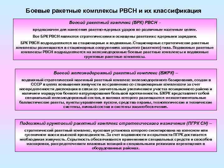 Боевые ракетные комплексы РВСН и их классификация Боевой ракетный комплекс (БРК) РВСН предназначен для