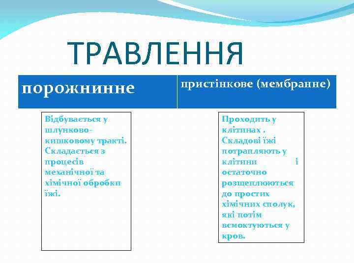 ТРАВЛЕННЯ порожнинне Відбувається у шлунковокишковому тракті. Складається з процесів механічної та хімічної обробки їжі.