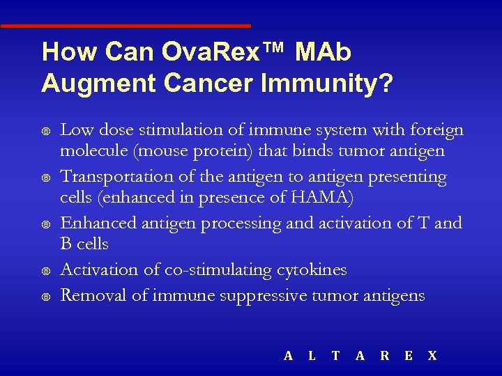 How Can Ova. Rex™ MAb Augment Cancer Immunity? ¥ ¥ ¥ Low dose stimulation