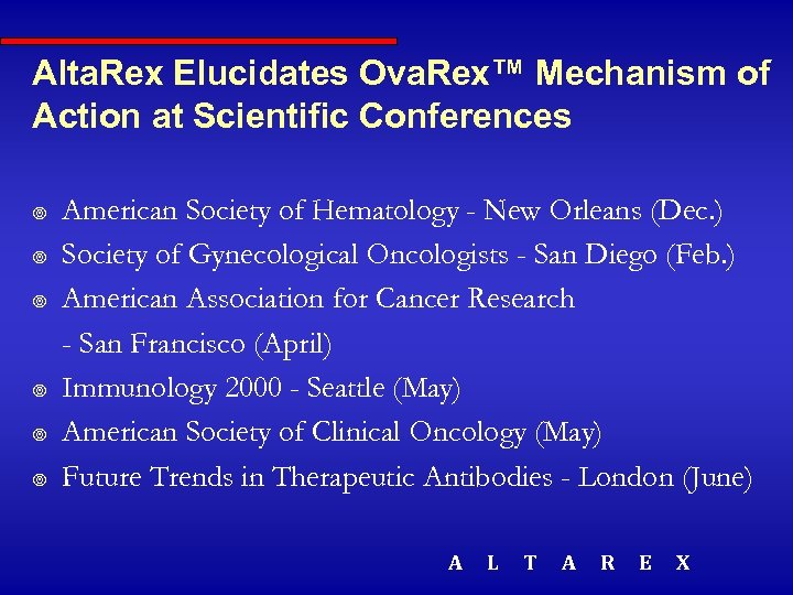 Alta. Rex Elucidates Ova. Rex™ Mechanism of Action at Scientific Conferences ¥ ¥ ¥