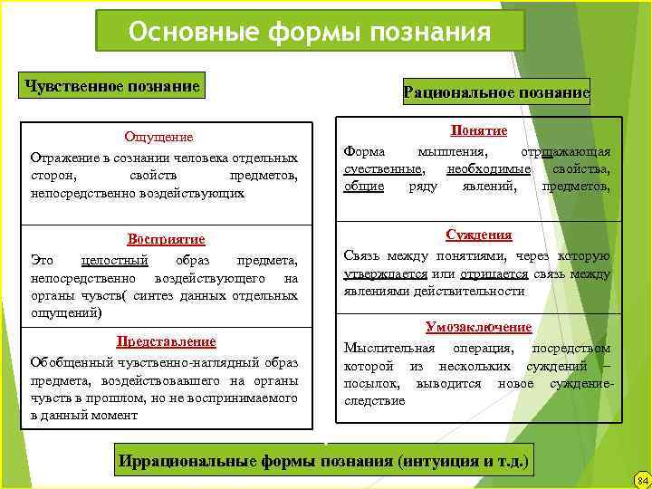 Формы рационального познания ощущение