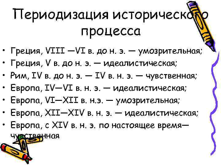 Периодизация исторического процесса • • Греция, VIII —VI в. до н. э. — умозрительная;