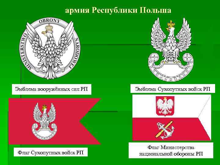 армия Республики Польша Эмблема вооружённых сил РП Флаг Сухопутных войск РП Эмблема Сухопутных войск
