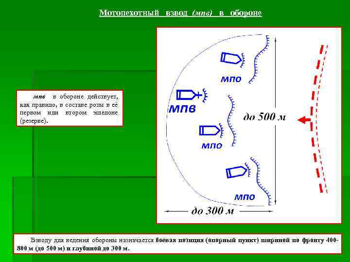 Мотопехотный взвод (мпв) в обороне мпв в обороне действует, как правило, в составе роты