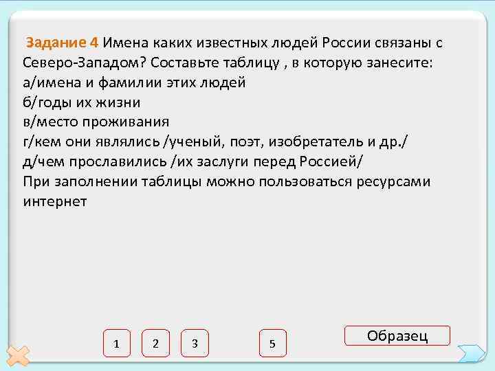 Задание 4 Имена каких известных людей России связаны с Северо-Западом? Составьте таблицу , в