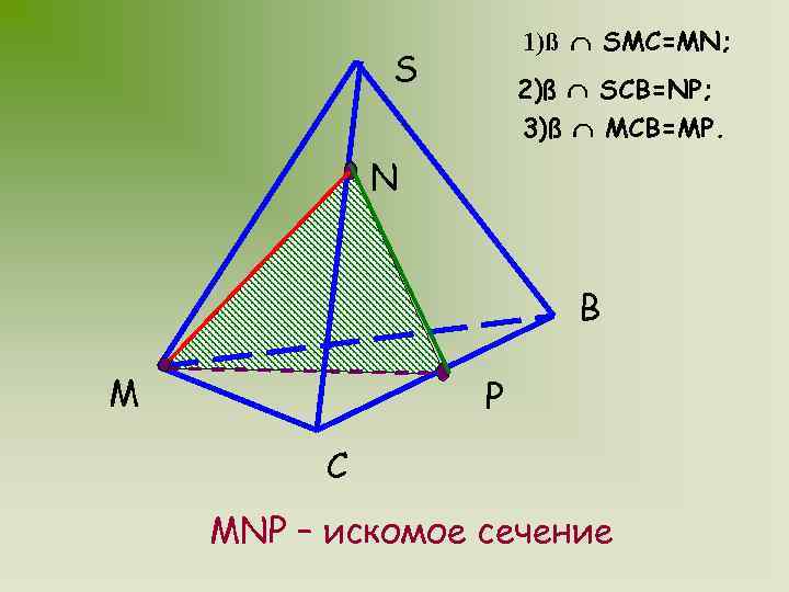 1)ß SMC=MN; S 2)ß SCB=NP; 3)ß MCB=MP. N B M P C MNP –