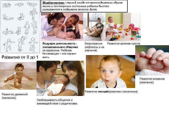 Младенчество - период, когда от малоподвижного образа жизни и снотворного состояния ребенок быстро развивается