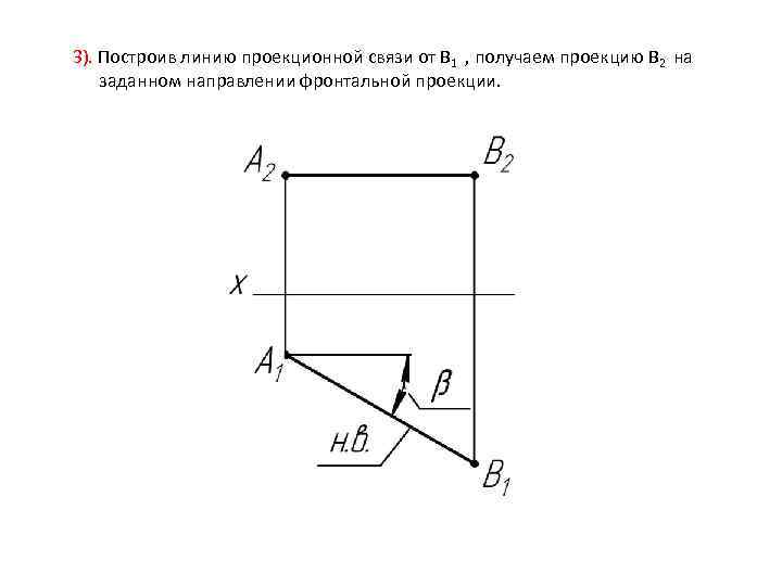 3). Построив линию проекционной связи от В 1 , получаем проекцию В 2 на