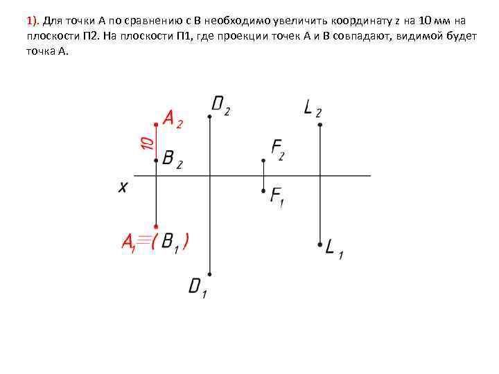 1). Для точки А по сравнению с В необходимо увеличить координату z на 10