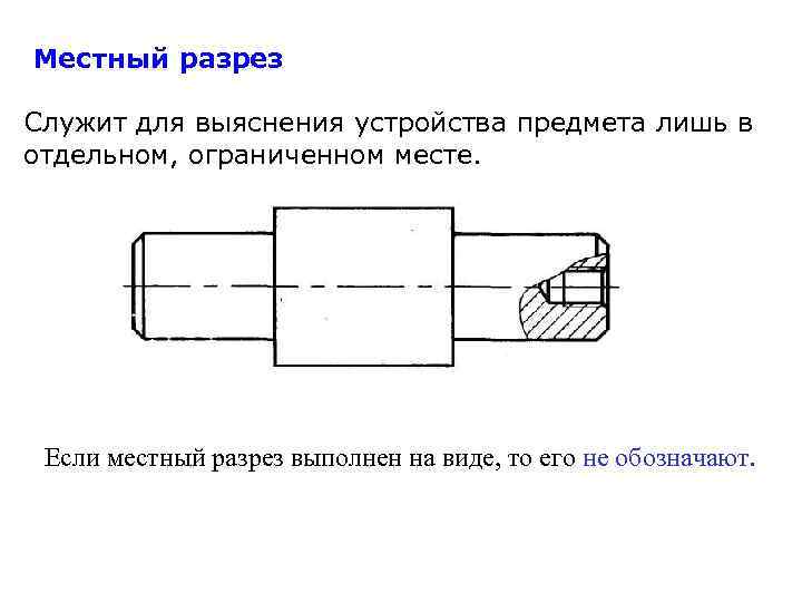 Местный разрез Служит для выяснения устройства предмета лишь в отдельном, ограниченном месте. Если местный