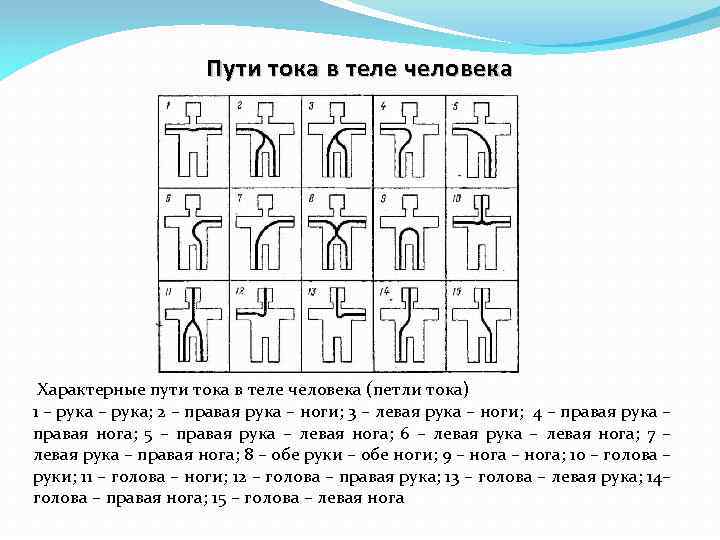 Пути тока в теле человека Характерные пути тока в теле человека (петли тока) 1