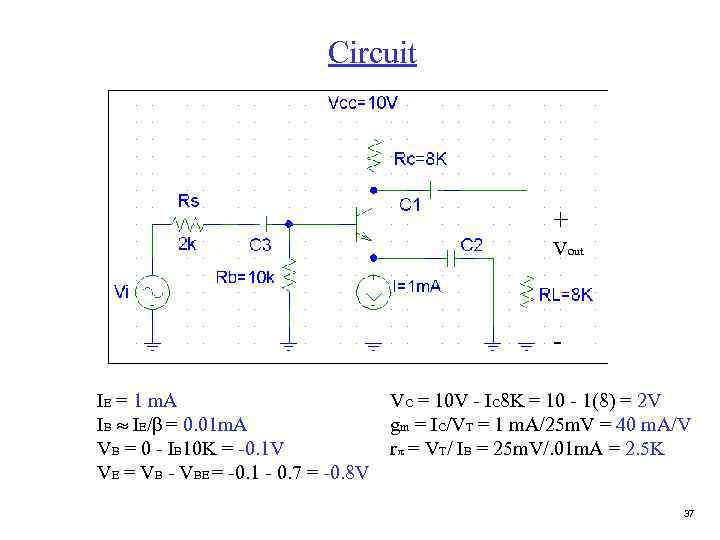 Circuit + Vout IE = 1 m. A IB IE/b = 0. 01 m.