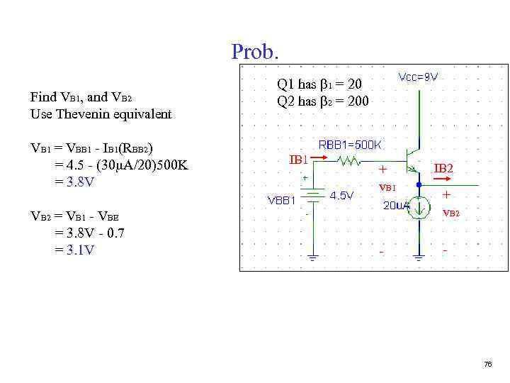 Prob. Find VB 1, and VB 2 Use Thevenin equivalent VB 1 = VBB