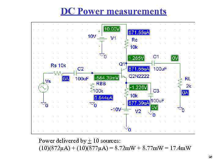 DC Power measurements Power delivered by + 10 sources: (10)(872 m. A) + (10)(877