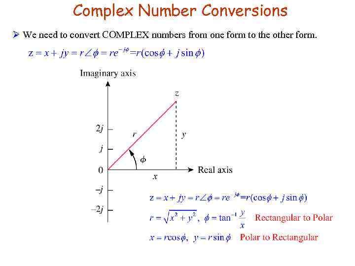 Complex Number Conversions Ø We need to convert COMPLEX numbers from one form to