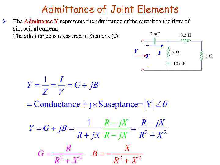 Admittance of Joint Elements Ø The Admittance Y represents the admittance of the circuit