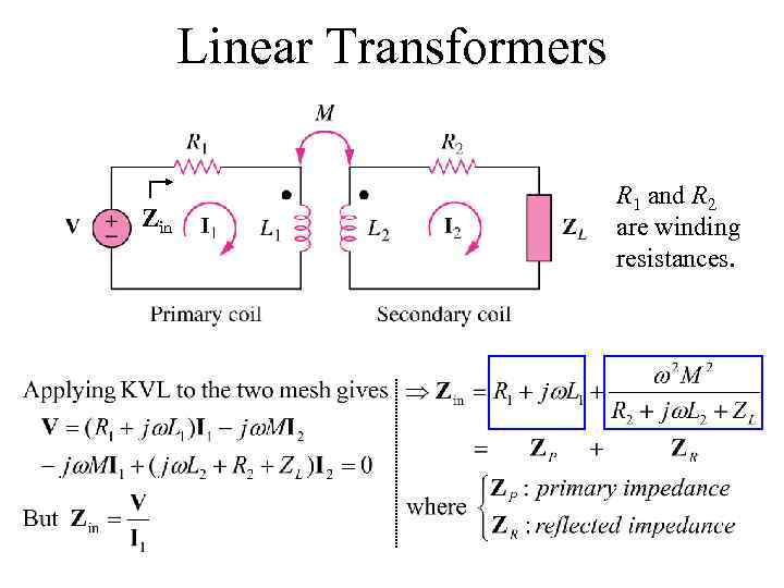 Linear Transformers Zin R 1 and R 2 are winding resistances. 