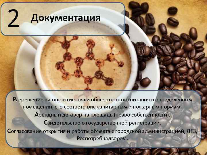 2 Документация Разрешение на открытие точки общественного питания в определенном помещении, его соответствие санитарным