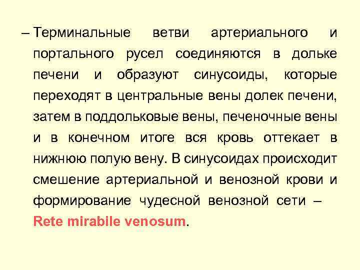 – Терминальные ветви артериального и портального русел соединяются в дольке печени и образуют синусоиды,