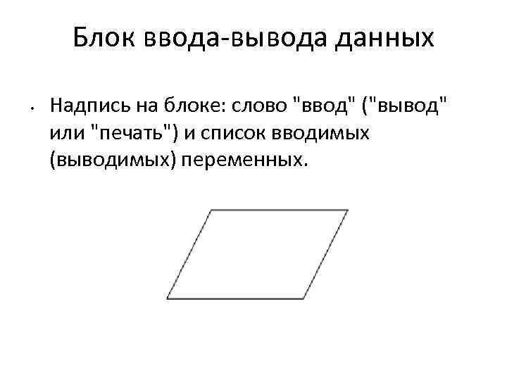 Блок ввода-вывода данных • Надпись на блоке: слово 