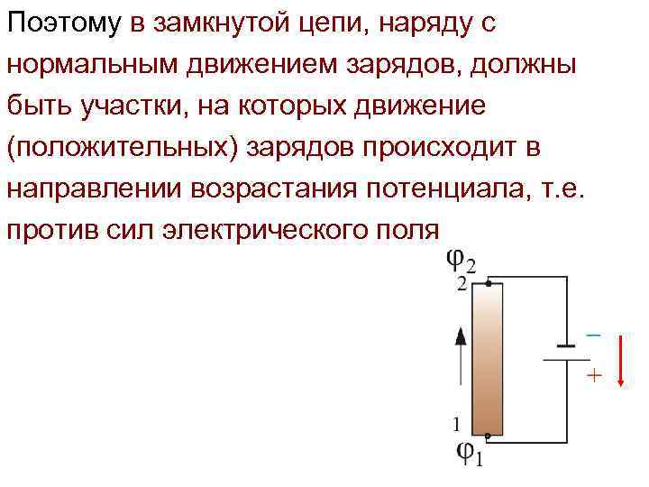 Поэтому в замкнутой цепи, наряду с нормальным движением зарядов, должны быть участки, на которых