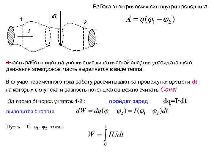 Работа электрических сил внутри проводника dl 1 2 i часть работы идет на увеличение