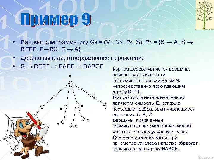  • Рассмотрим грамматику G 4 = (VT, VN, P 4, S). P 4