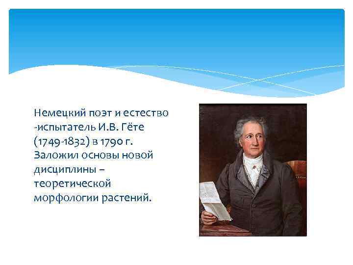 Немецкий поэт и естество -испытатель И. В. Гёте (1749 -1832) в 1790 г. Заложил