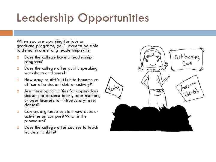 Leadership Opportunities When you are applying for jobs or graduate programs, you'll want to