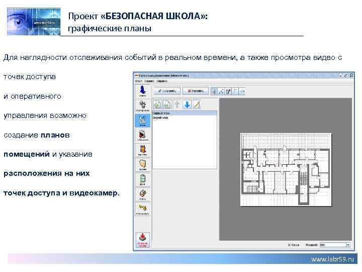 Проект «БЕЗОПАСНАЯ ШКОЛА» : графические планы Для наглядности отслеживания событий в реальном времени, а