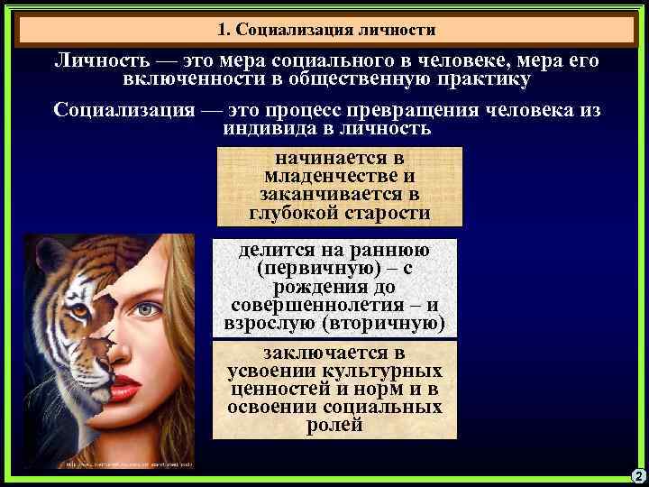 1. Социализация личности Личность — это мера социального в человеке, мера его включенности в