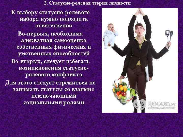 2. Статусно-ролевая теория личности К выбору статусно-ролевого набора нужно подходить ответственно Во-первых, необходима адекватная