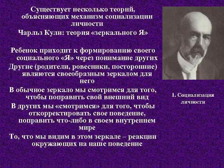 Существует несколько теорий, объясняющих механизм социализации личности Чарльз Кули: теория «зеркального Я» Ребенок приходит
