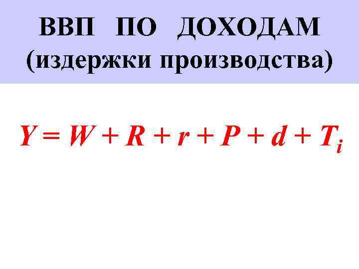 ВВП ПО ДОХОДАМ (издержки производства) Y = W + R + r + P