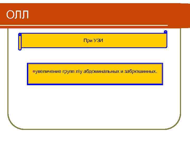 ОЛЛ При УЗИ lувеличение групп лу абдоминальных и забрюшинных. 